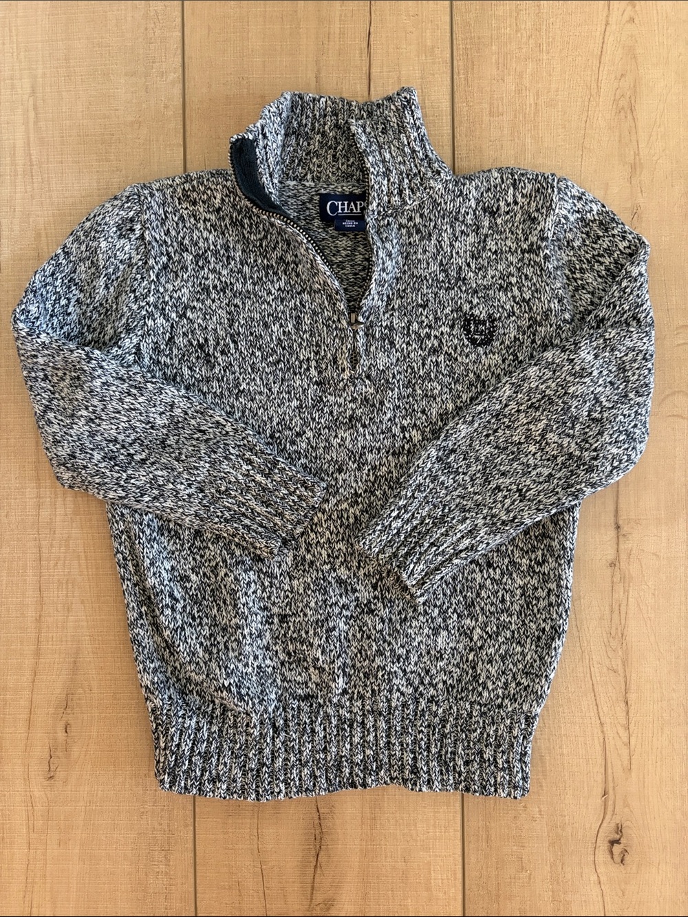 Chaps Black & White Marled Half-Zip Sweater